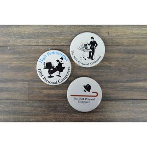 IBM Personal Computer Button Pin Lot of 3 Charlie Chaplin Promo 1980's Vtg